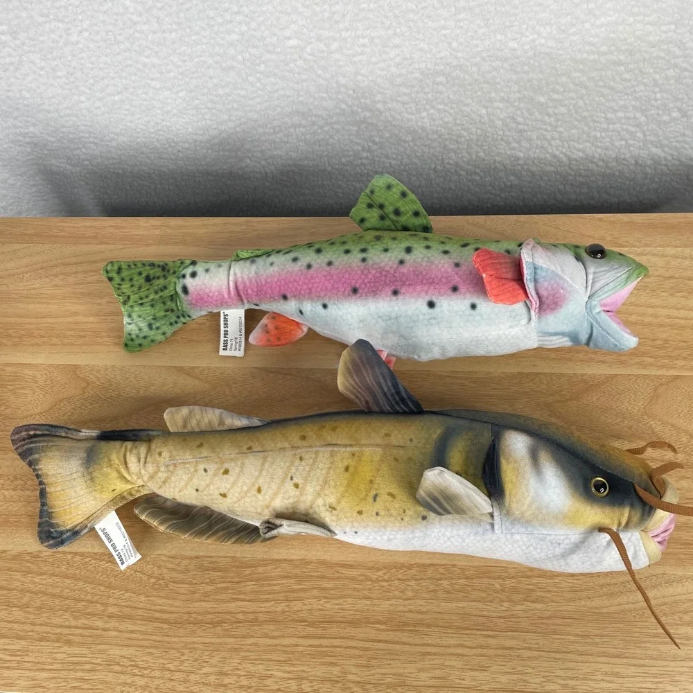 Bass Pro Shops Plush Fish Set Rainbow Trout and Catfish Realistic Stuffed Toys